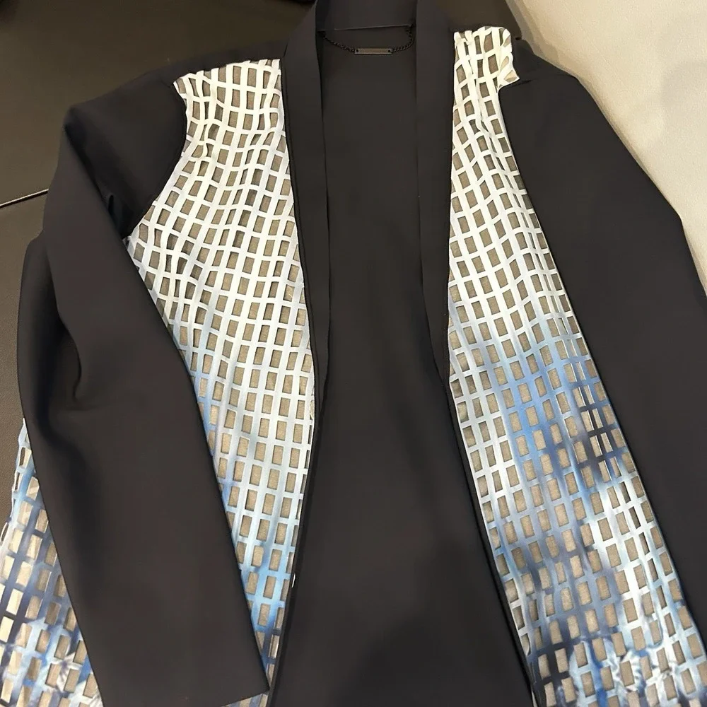 Ellie Tamara Open Jacket Large Cardigan Style E707J405 windowpane w overlay